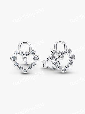 Sparkling Heart Padlock Stud Earrings